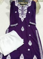 Georgette Purple Festival Wear Lucknowi Chikankari Work Readymade Kurti With Plazzo